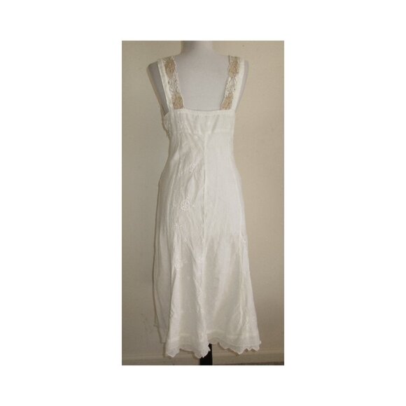 Vintage 1970's Macrame Positano Italy Embroidered White Linen Maxi Dress Size S - Picture 4 of 10